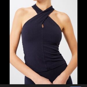 Beyond Yoga Black Cross-Neck Keyhole Ribbed Tank